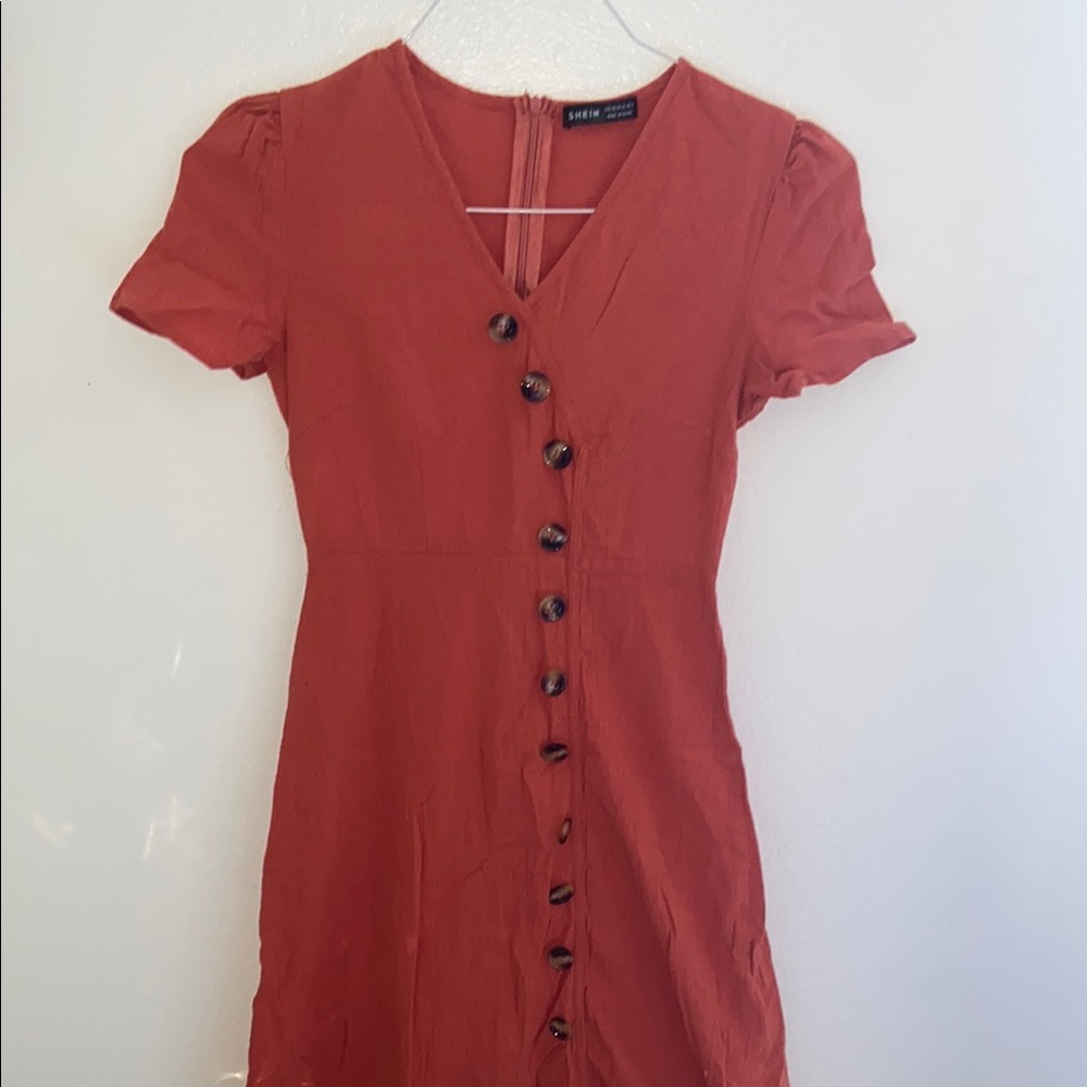 SHEIN Women's Burnt Orange Button-Up Midi Dress
